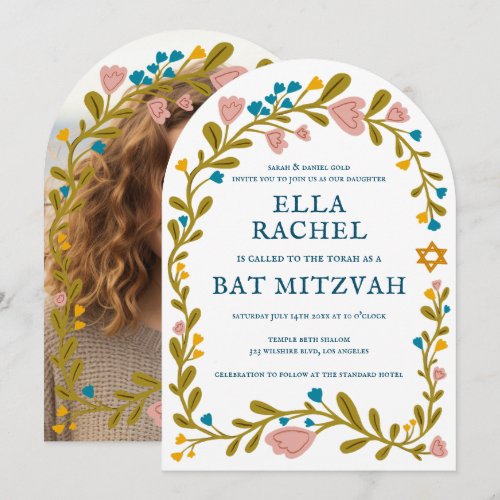 Floral Wreath Bat Mitzvah Hand-drawn Custom PHOTO