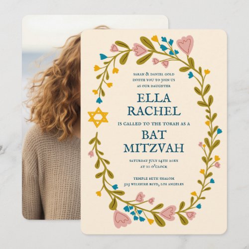 Floral Wreath Bat Mitzvah Hand-drawn Custom Photo