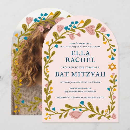 Floral Wreath Bat Mitzvah Hand-drawn Custom PHOTO