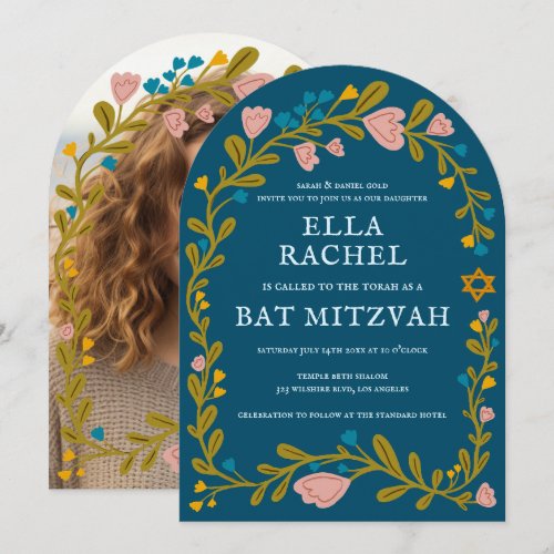 Floral Wreath Bat Mitzvah Hand-drawn Custom PHOTO