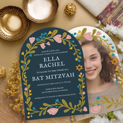 Floral Wreath Bat Mitzvah Hand-drawn Custom PHOTO