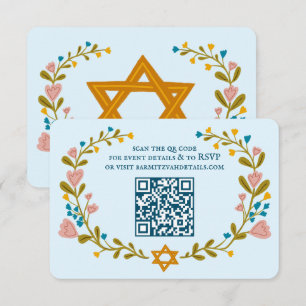 Floral Wreath Bat Mitzvah Hand-drawn Custom QRcode Enclosure Card