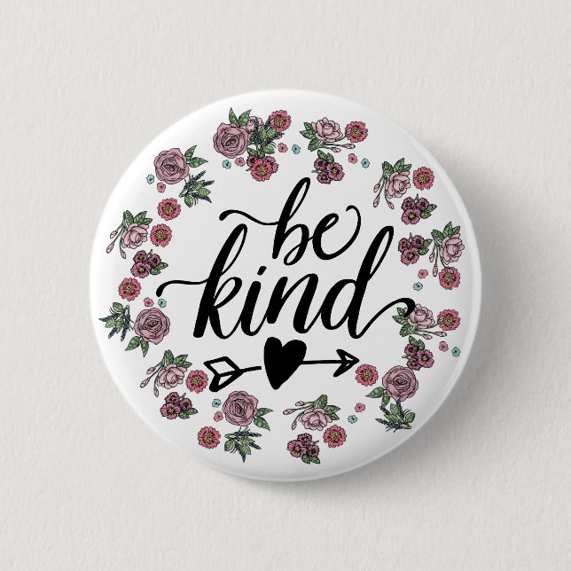 Floral wreath - BE KIND Button (Front)