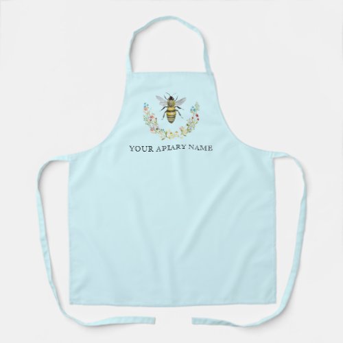 Floral Wreath Bee Custom Light Blue Apron