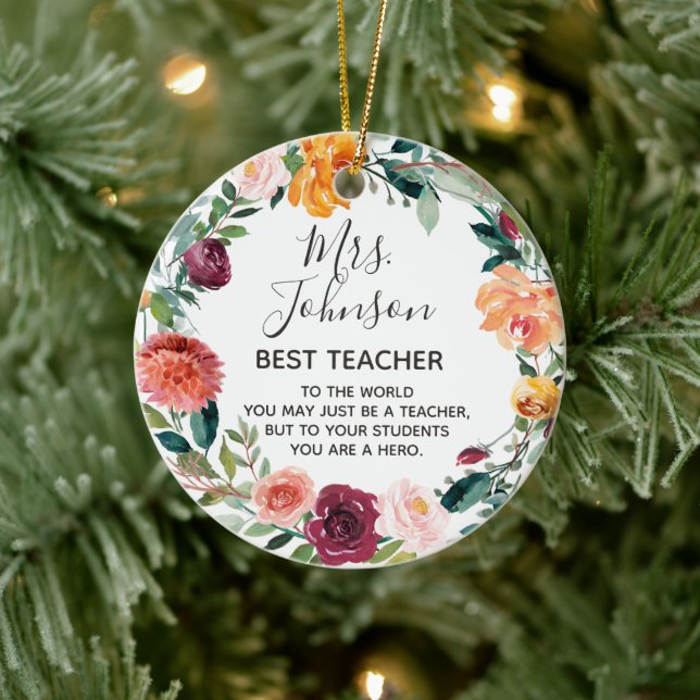 Floral Wreath Best Teacher ornament (Tree)