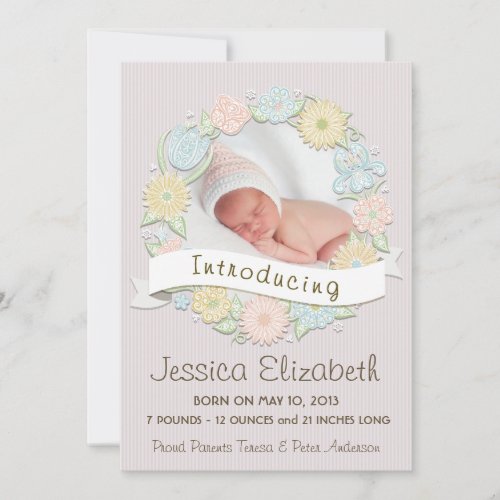 Floral Wreath Birth Anncouncement Announcement