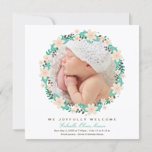 Floral Wreath  Birth Announcement