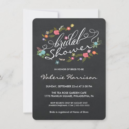 Floral Wreath Blackboard Bridal Shower Invites