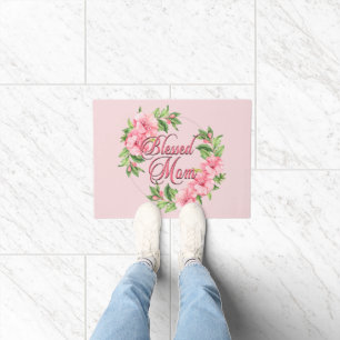 Floral Wreath Blessed Mom Doormat