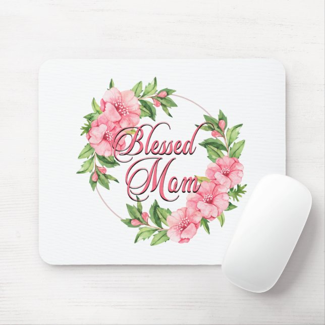 Floral Wreath Blessed Mom Mouse Pad (With Mouse)