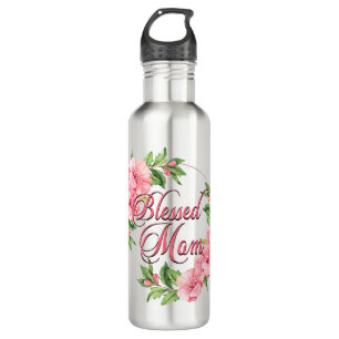 Floral Wreath Blessed Mom Stainless Steel Water Bottle