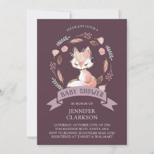 Floral Wreath Boho Fox Baby Shower Invitation