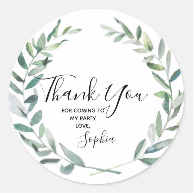 Floral Wreath Branch Botanical Thank you Sticker (Front)