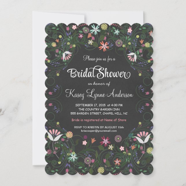 Floral Wreath Bridal Shower Chalkboard Invitations (Front)