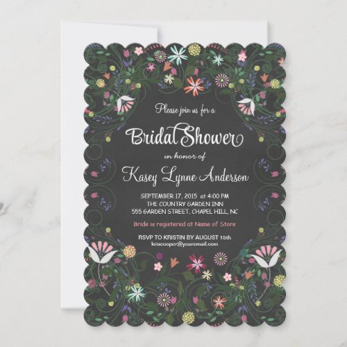 Floral Wreath Bridal Shower Chalkboard Invitations