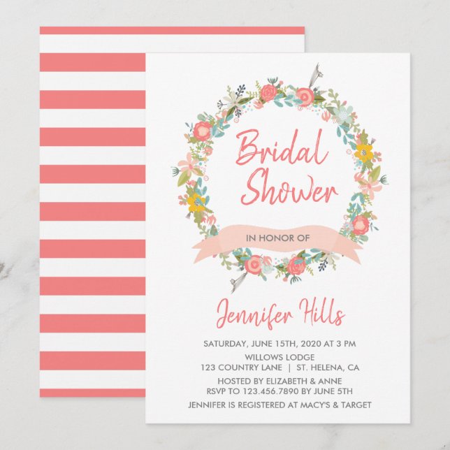 Floral Wreath Bridal Shower Invitation (Front/Back)