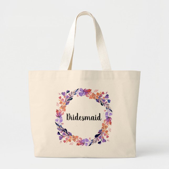 Floral Wreath Bridesmaid Large Tote Bag (Front)