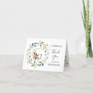 Floral Wreath Bridesmaid  letter G Thank You card
