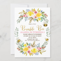 Floral Wreath Bumble Bee Birthday Invitation