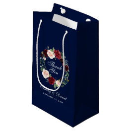 Floral Wreath Burgundy Blue Wedding Thank You Small Gift Bag