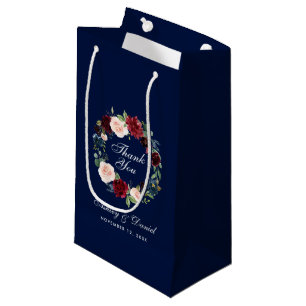 Floral Wreath Burgundy Blue Wedding Thank You Small Gift Bag