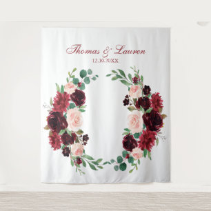 Floral wreath Burgundy wedding photo backdrop