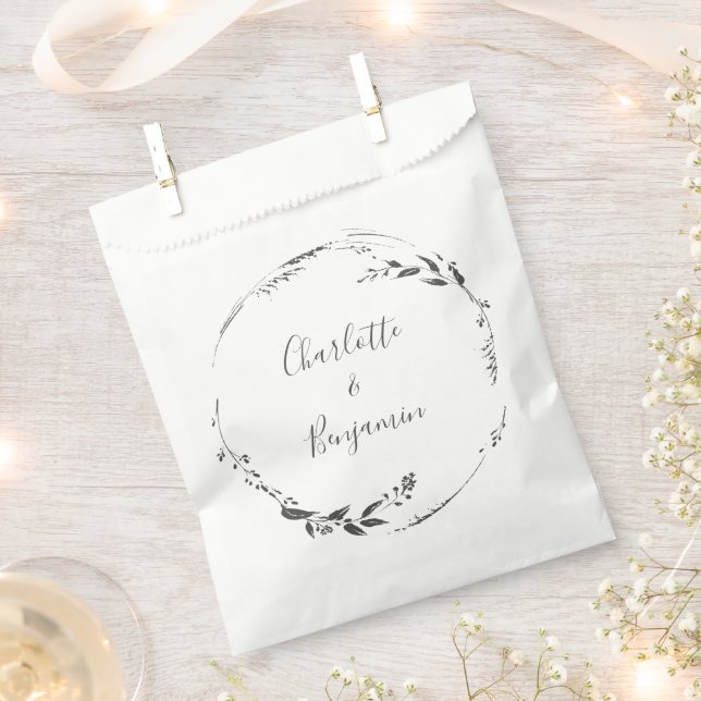 Floral Wreath Calligraphy Custom Wedding  Favor Bag (Clipped)