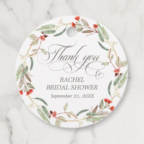 Floral Wreath Calligraphy Thank You Bridal Shower Favor Tags