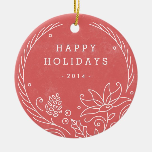 Floral Wreath Ceramic Ornament - Holly (Front)