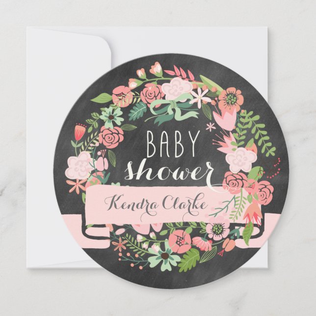 FLORAL WREATH CHALKBOARD | BABY SHOWER INVITATION (Front)
