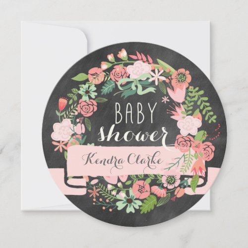 FLORAL WREATH CHALKBOARD | BABY SHOWER INVITATION