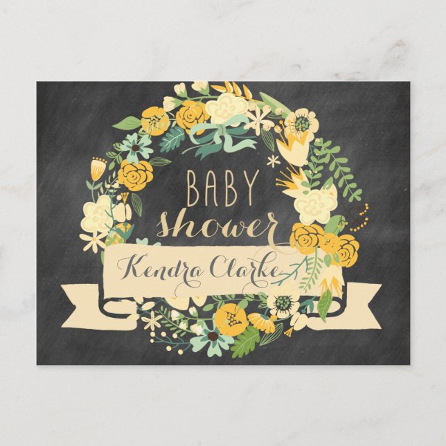 FLORAL WREATH CHALKBOARD | BABY SHOWER INVITATION (Front)