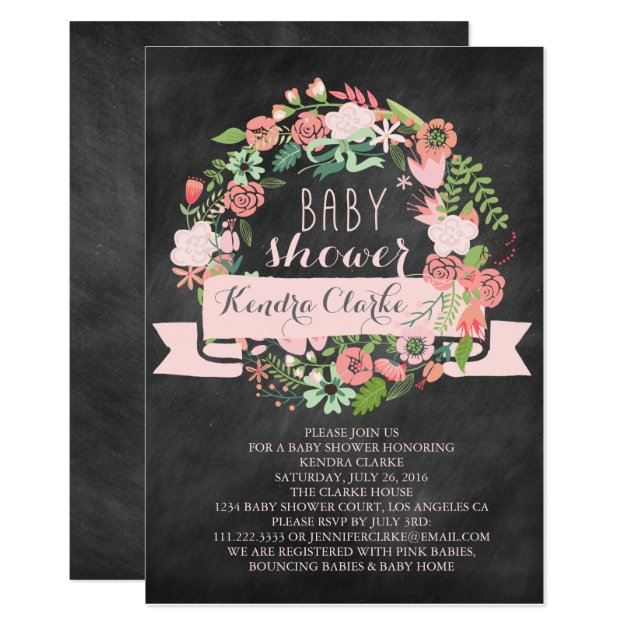 FLORAL WREATH CHALKBOARD | BABY SHOWER INVITATION