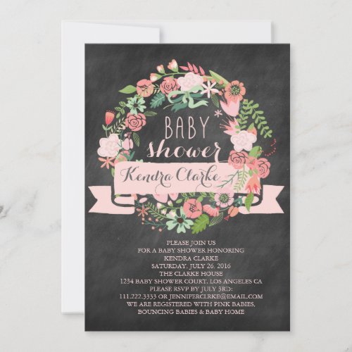 FLORAL WREATH CHALKBOARD | BABY SHOWER INVITATION