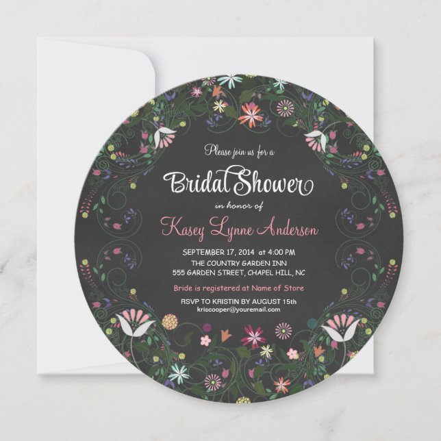Floral Wreath Chalkboard Bridal Shower Invitations (Front)