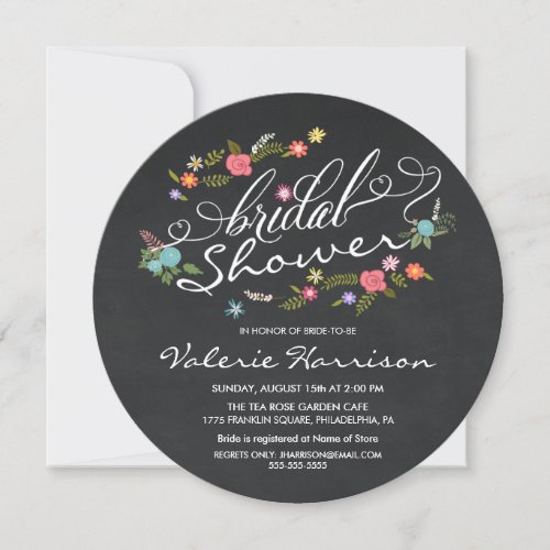 Floral Wreath Chalkboard Bridal Shower Invitations