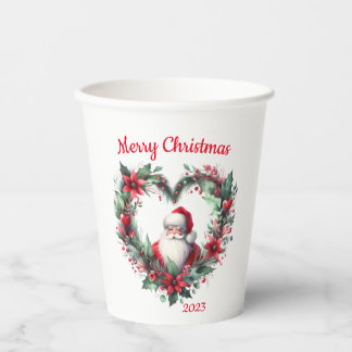 Floral Wreath - Christmas 2023 Santa Claus Paper Cups