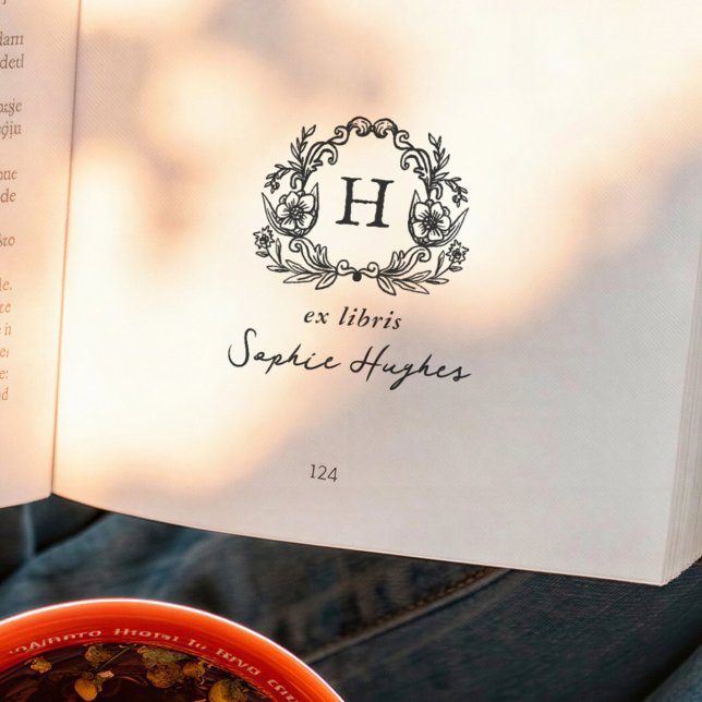 Floral Wreath Classic Monogram Ex Libris Book Self-inking Stamp (Creator Uploaded)