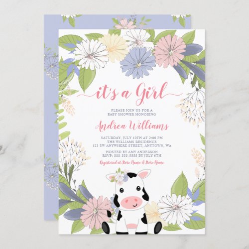 Floral Wreath Cow Girl Baby Shower Invitation