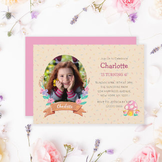Floral Wreath Cream Kids Birthday Photo Invitation