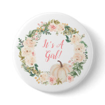 Floral Wreath Cream Pumpkin It's A Girl Button