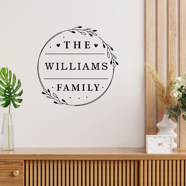 Floral Wreath Custom Family Name Black Script Wall Decal (Creator Uploaded)
