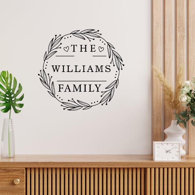 Floral Wreath Custom Family Name Black Script Wall Decal (Creator Uploaded)