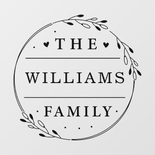 Floral Wreath Custom Family Name Black Script Wall Decal