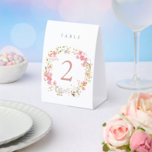 floral wreath design table number  paper table tent 