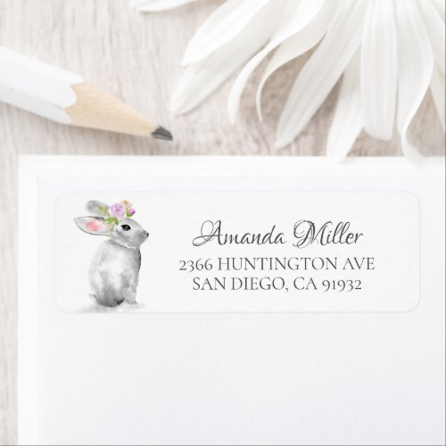 Floral Wreath Easter Bunny Return Address Label