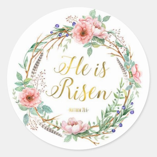 Floral Wreath Easter Christian Bible Scripture Classic Round Sticker