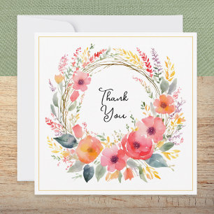 Floral Wreath Elegant Pretty Watercolor Thank You  Card
