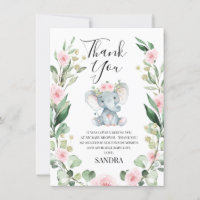 Floral Wreath Elephant Baby Shower Thank You Card