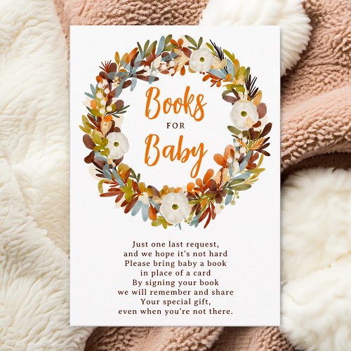 Floral wreath fall pumpkin books for baby shower enclosure card